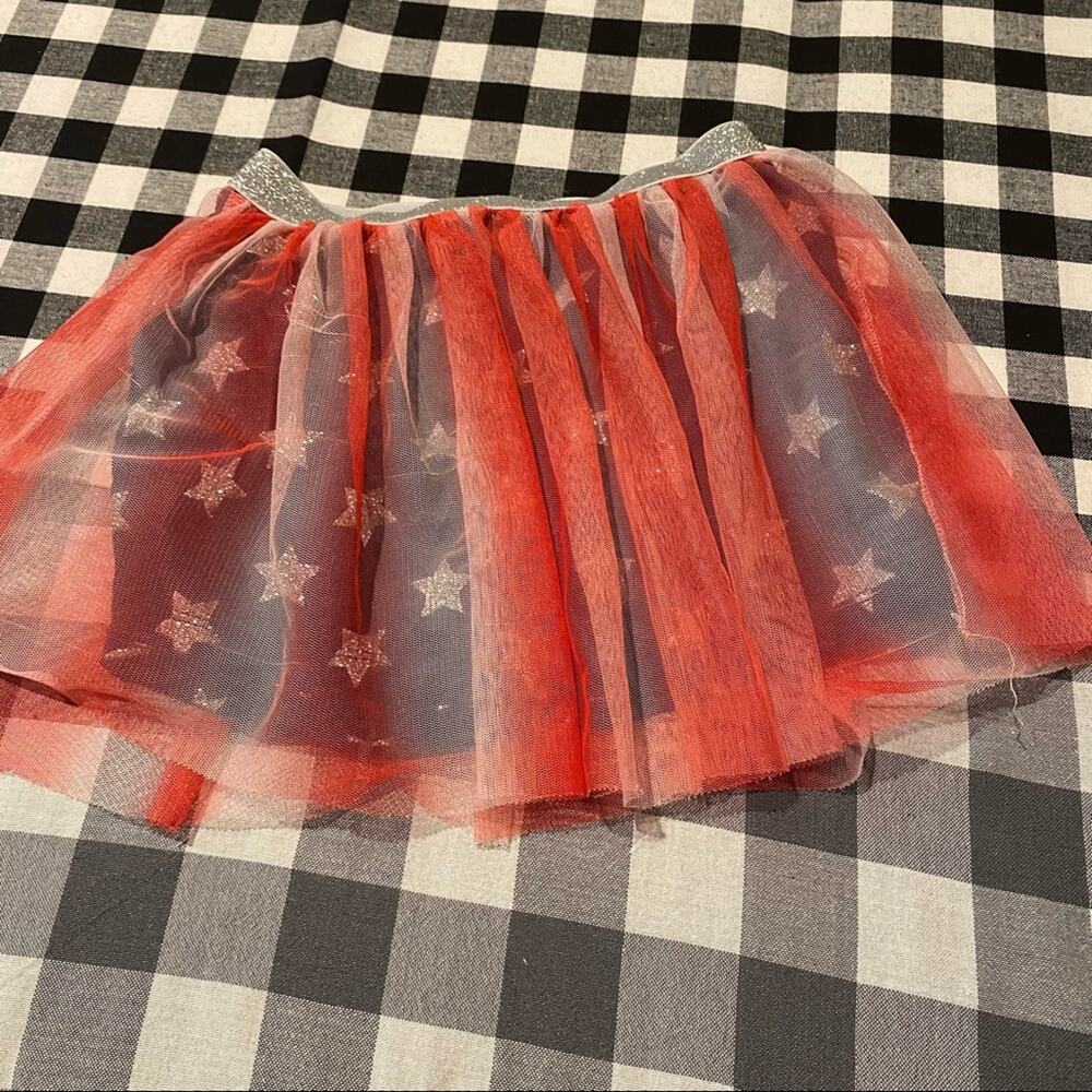 Patriotic Girls’ Tulle Flag Skirt Size 6 - 6X Red White Blue Sparkle Shimmery